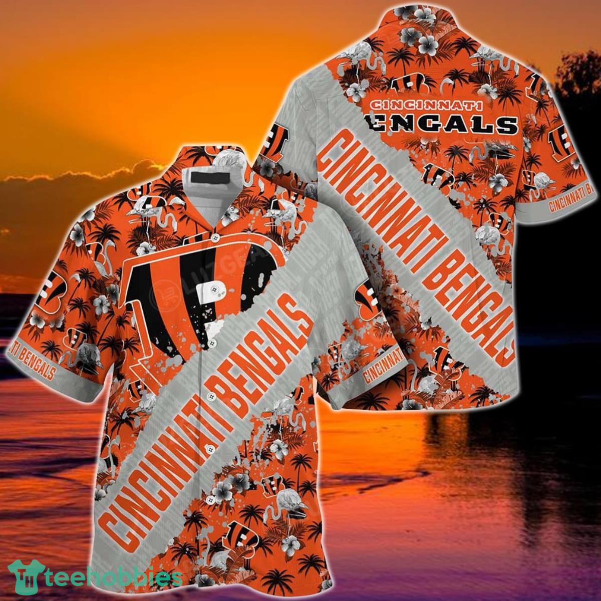 NFL Cincinnati Bengals Hawaiian Shirt With Tropical Pattern Flamingo Printed For Fans Product Photo 1