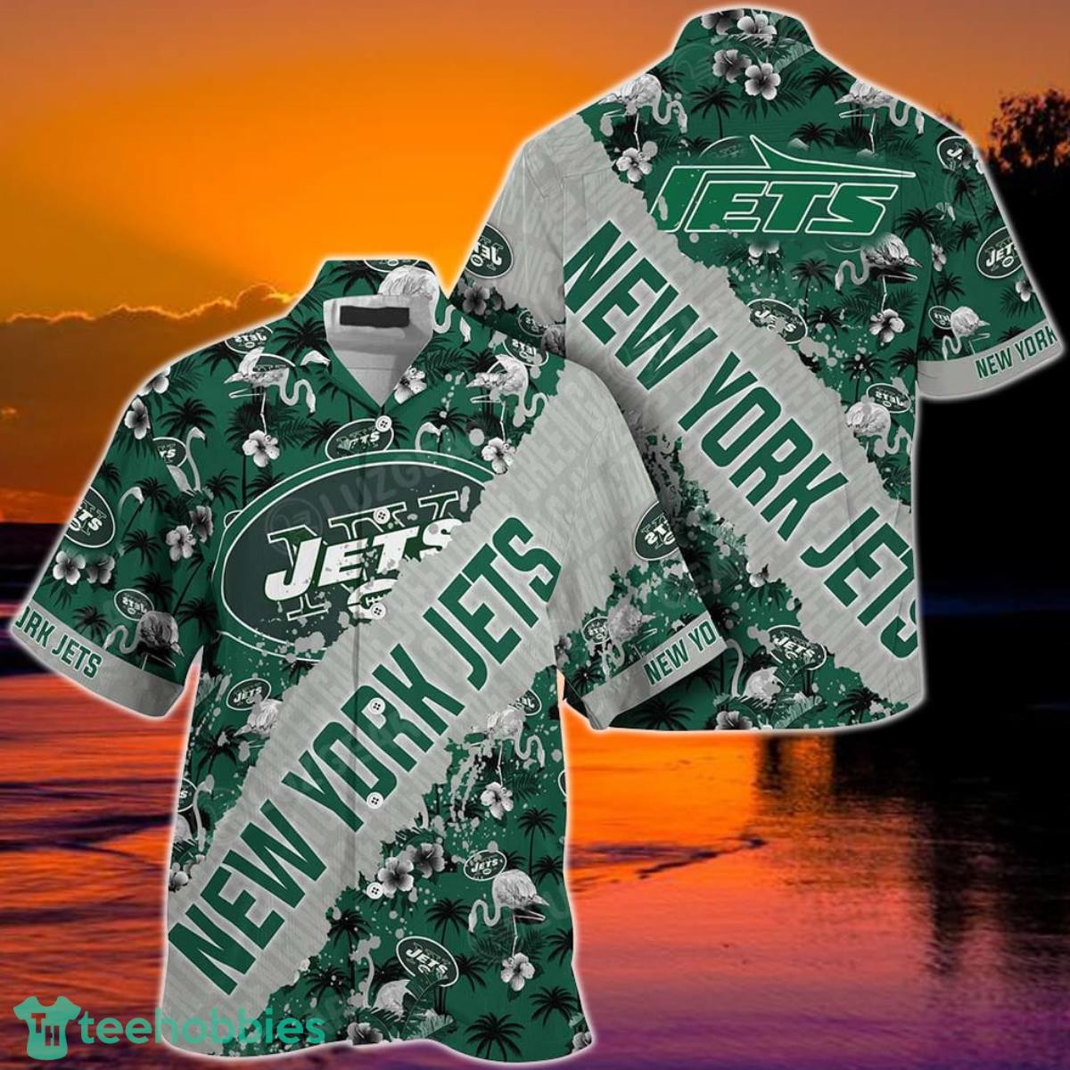 NFL New York Jets Hawaiian Shirt With Tropical Pattern Flamingo Printed For Fans Product Photo 1