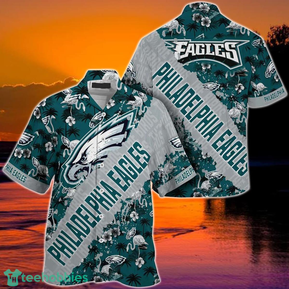 NFL Philadelphia EaglesHawaiian Shirt With Tropical Pattern Flamingo Printed For Fans Product Photo 1