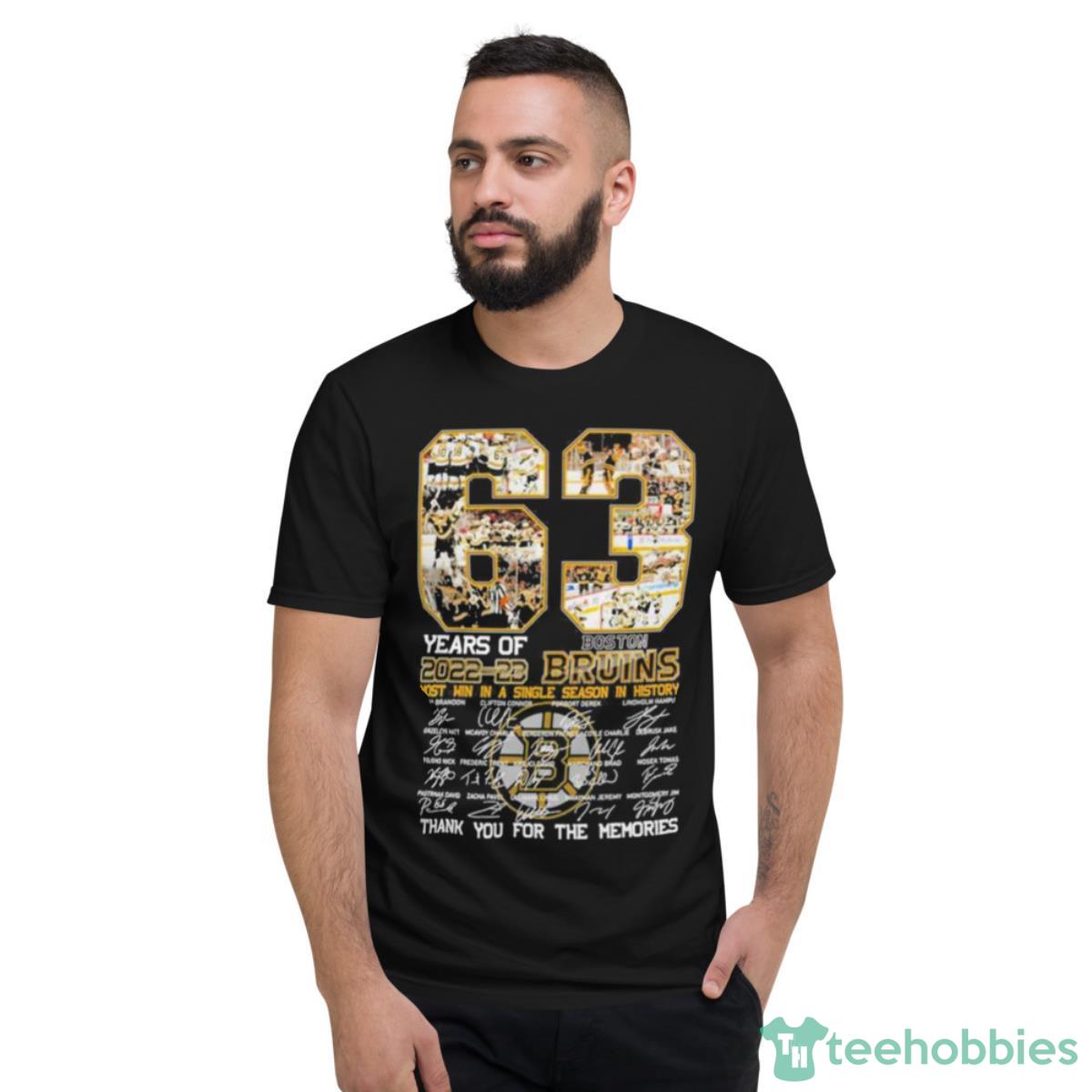 NHL Boston Bruins 63 Years Of 2023 Thank You For The Memories Signatures Shirt - Short Sleeve T-Shirt
