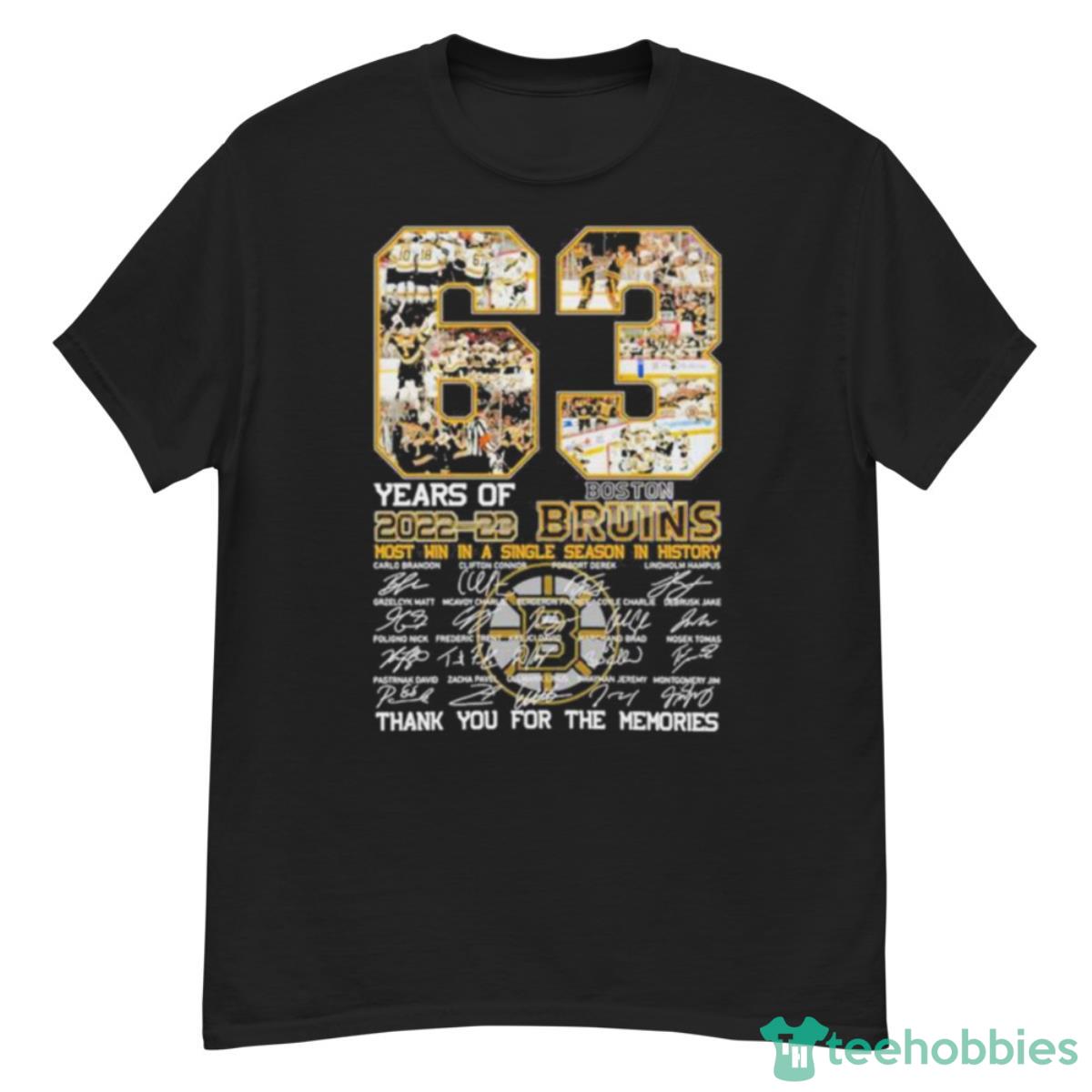 NHL Boston Bruins 63 Years Of 2023 Thank You For The Memories Signatures Shirt - G500 Men’s Classic T-Shirt