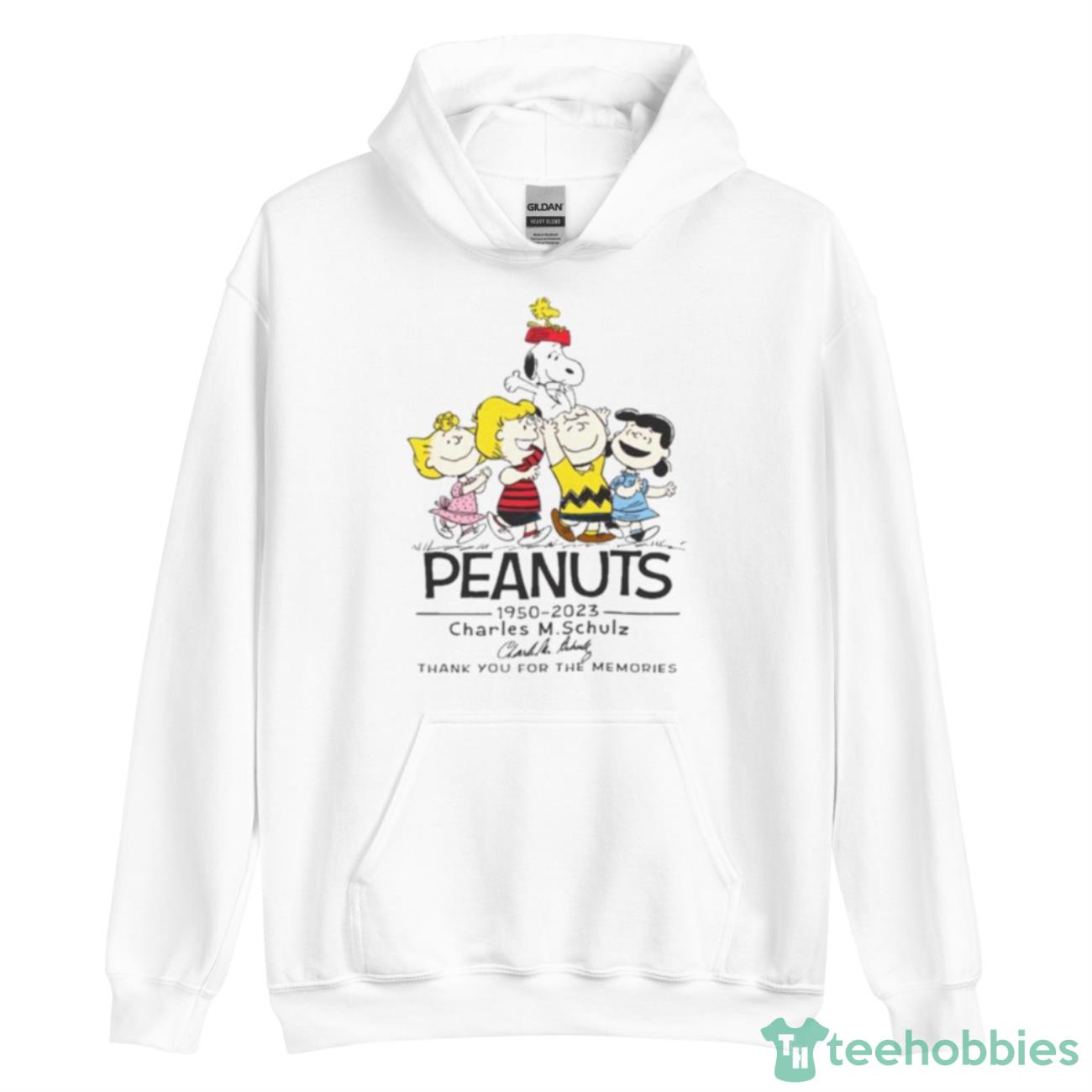 Peanuts 1950 – 2023 Charles M Schulz Thank You For The Memories Signature Shirt - Unisex Heavy Blend Hooded Sweatshirt
