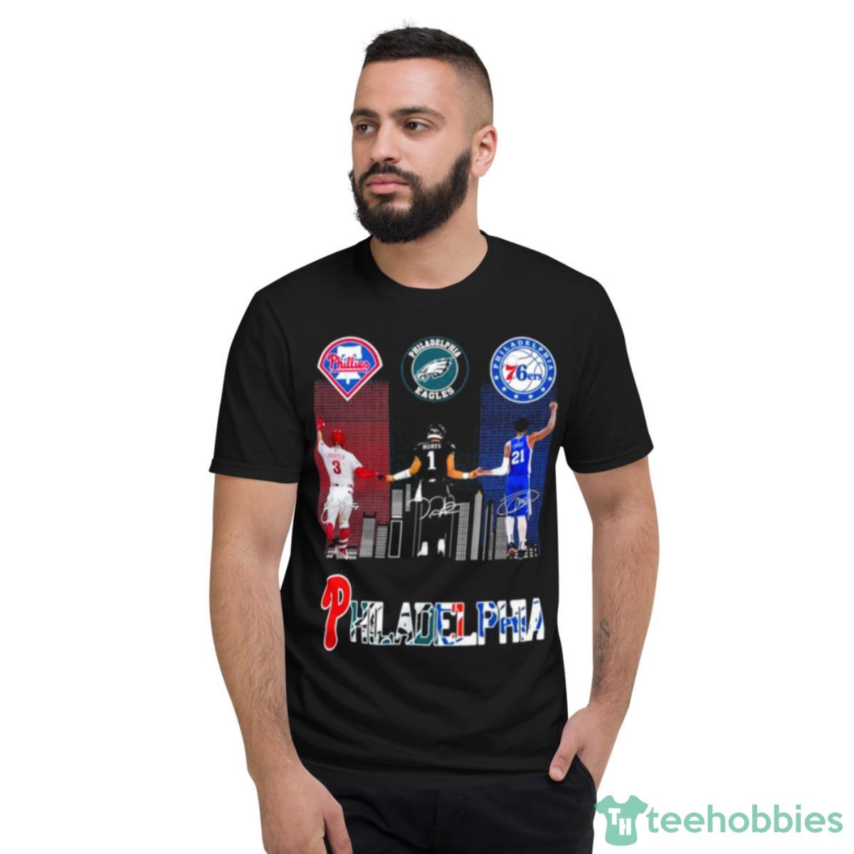 Philadelphia Bryce Harper Jalen Hurts And Joel Embiid Signatures Shirt - Short Sleeve T-Shirt