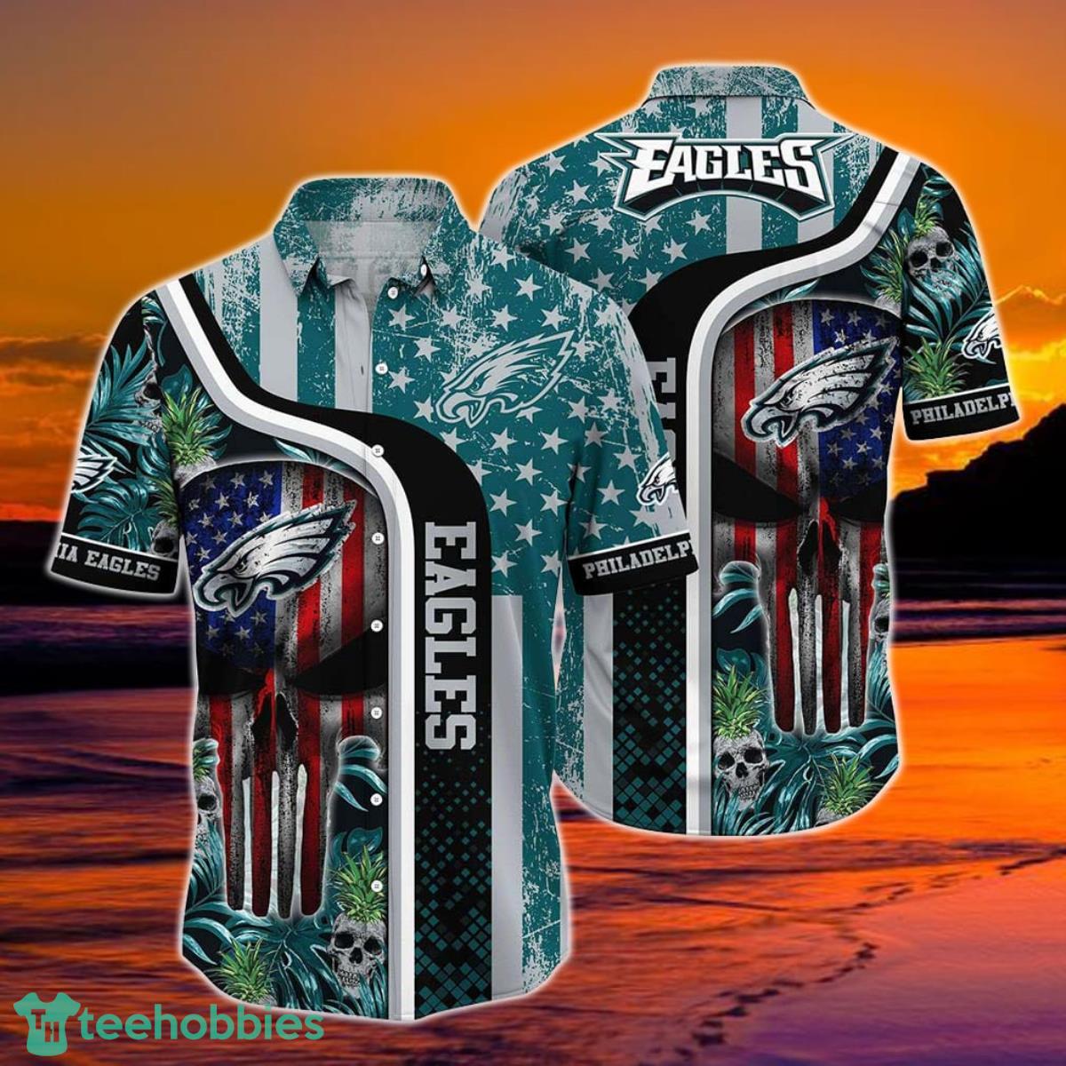 Philadelphia Eagles NFL Hawaiian Shirt Graphic Tropical Pattern Skull Punisher 3D Printed Best Gift For Fans Product Photo 1