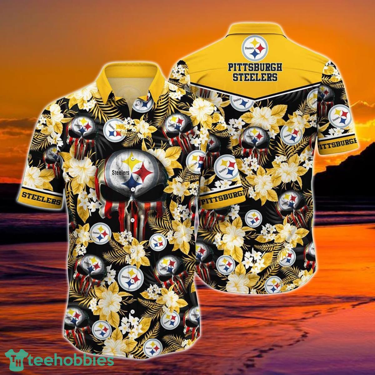 Pittsburgh Steelers NFL Hawaiian Shirt Skull Punisher Printed 3D New Trend Summer For Your Loved Ones Product Photo 1
