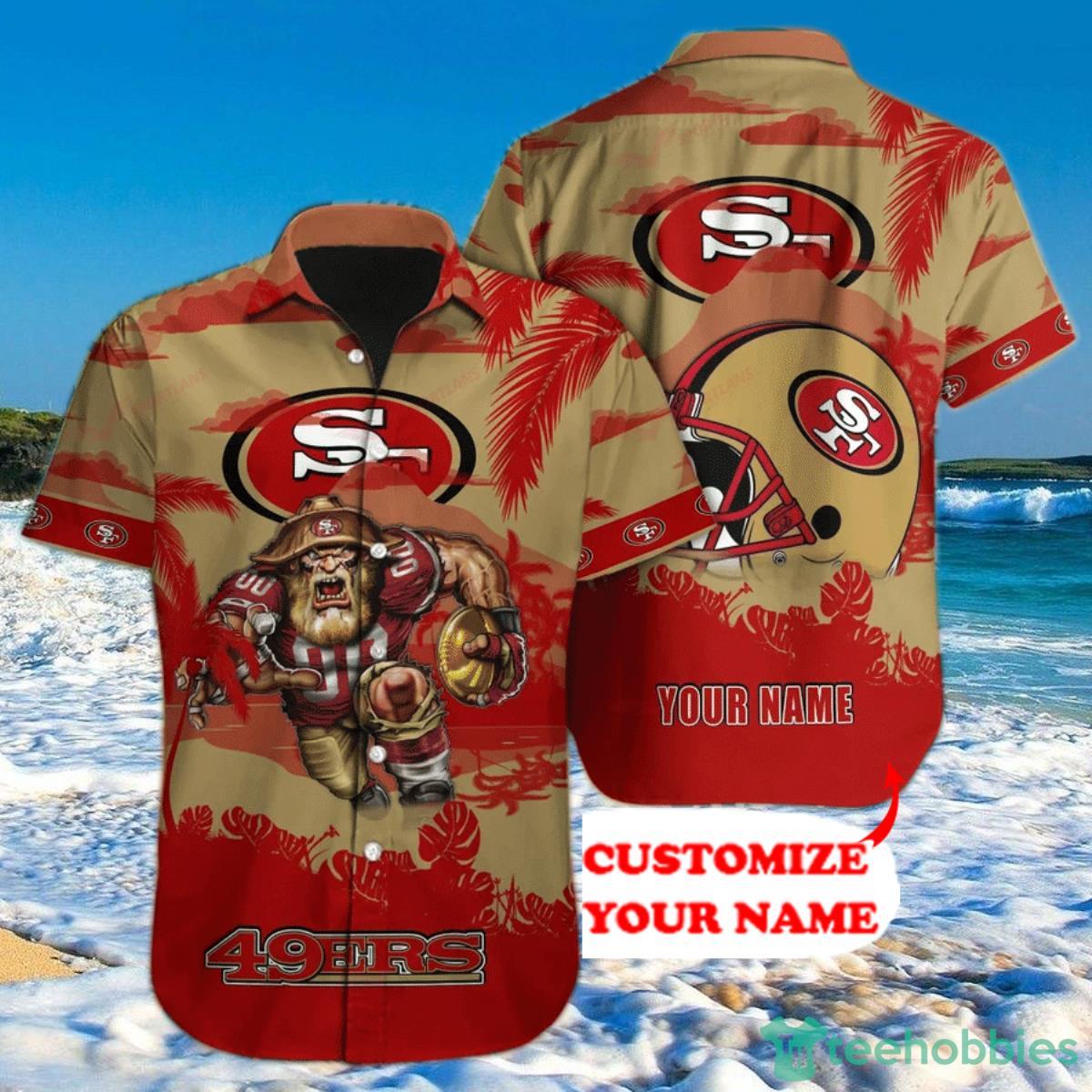 San Francisco 49ers Hawaiian Shirt Mascot Custom Name Product Photo 1
