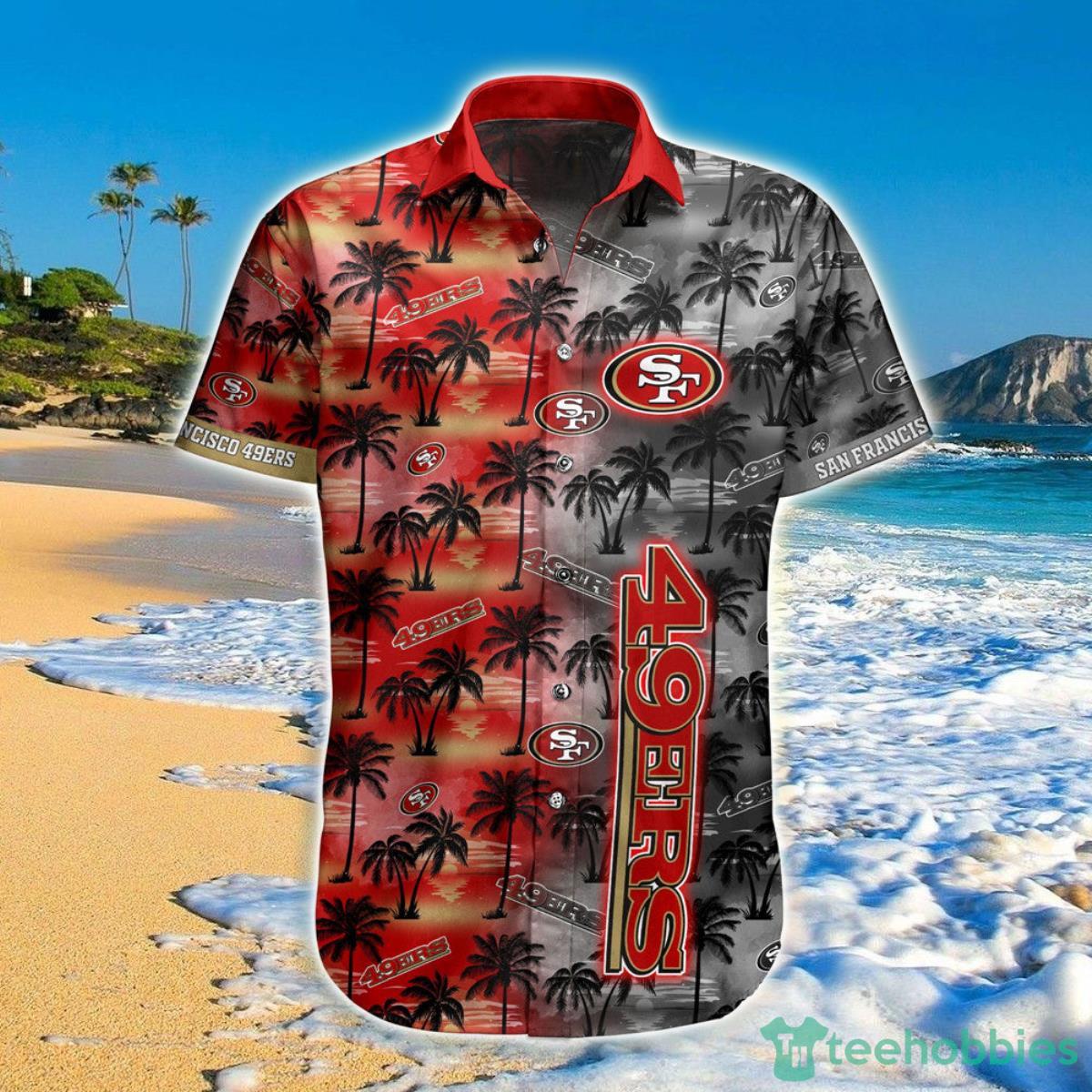 San Francisco 49ers Hawaiian Shirt Palm Trees Pattern Product Photo 1