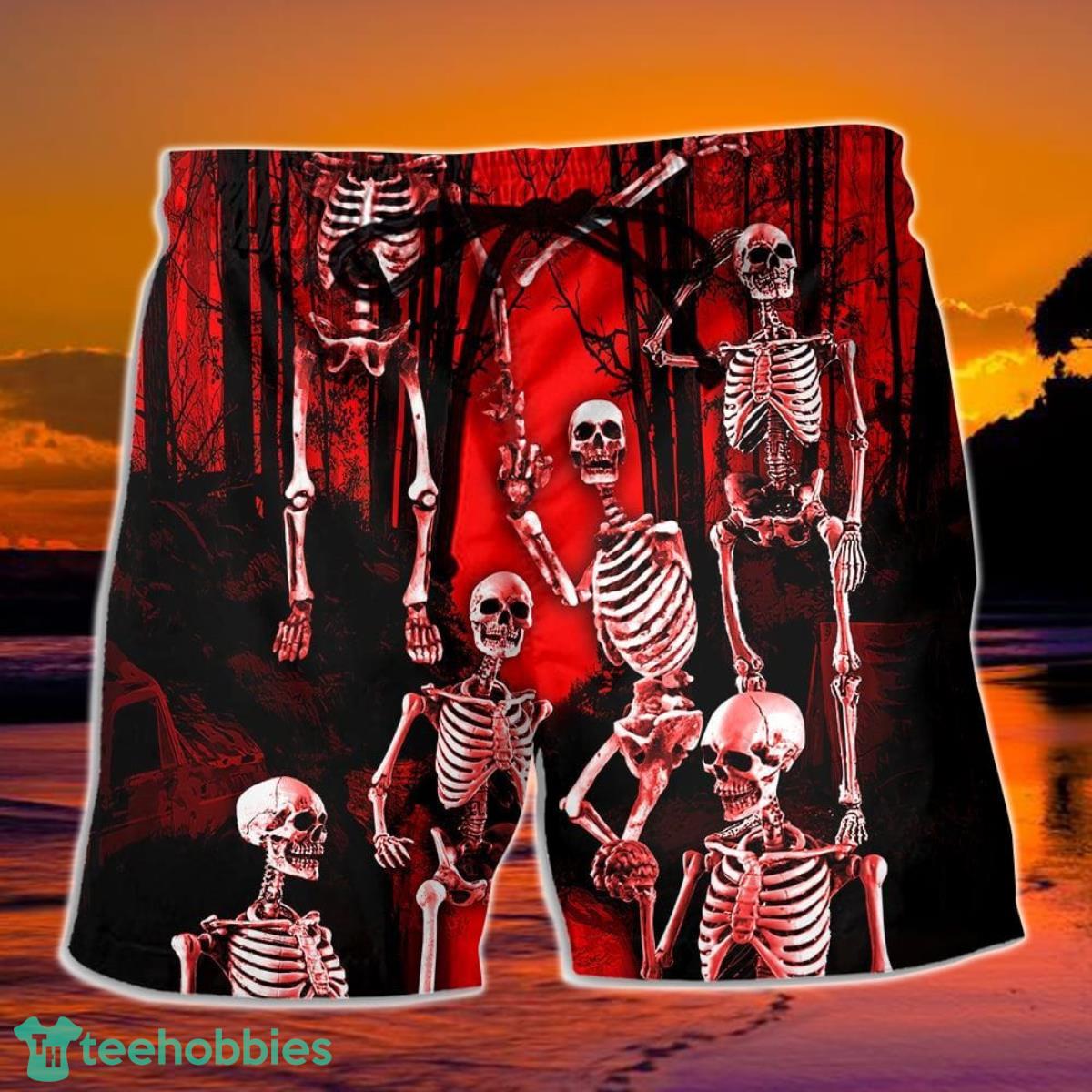 Skull Action Figure Hawaii Shorts For Men - Skull Shorts - Men's Swim Trunks Product Photo 1
