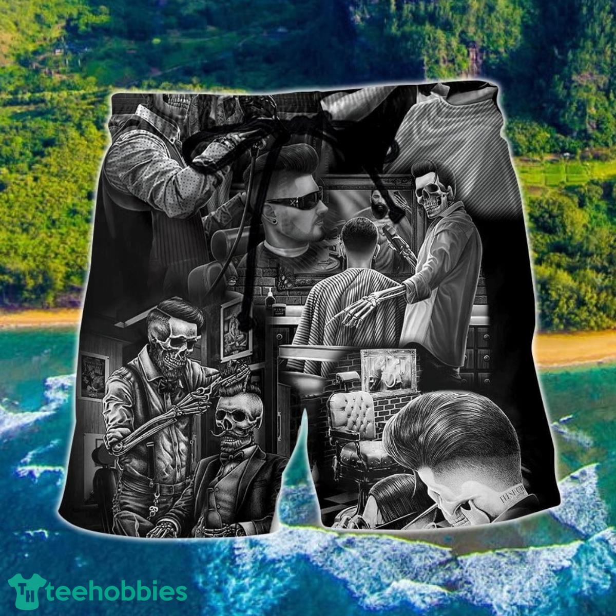 Skull Barber Hairdresser Style Hawaii Shorts For Men - Skull Shorts Swim Trunks Product Photo 1