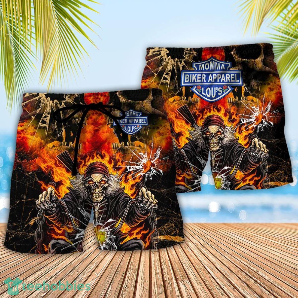 Skull Biker Lovely Style Hawaii Shorts For Men - Skull Shorts Swim Trunks Product Photo 2