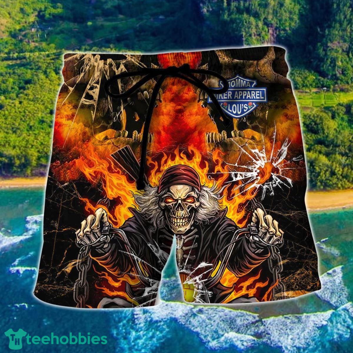 Skull Biker Lovely Style Hawaii Shorts For Men - Skull Shorts Swim Trunks Product Photo 1