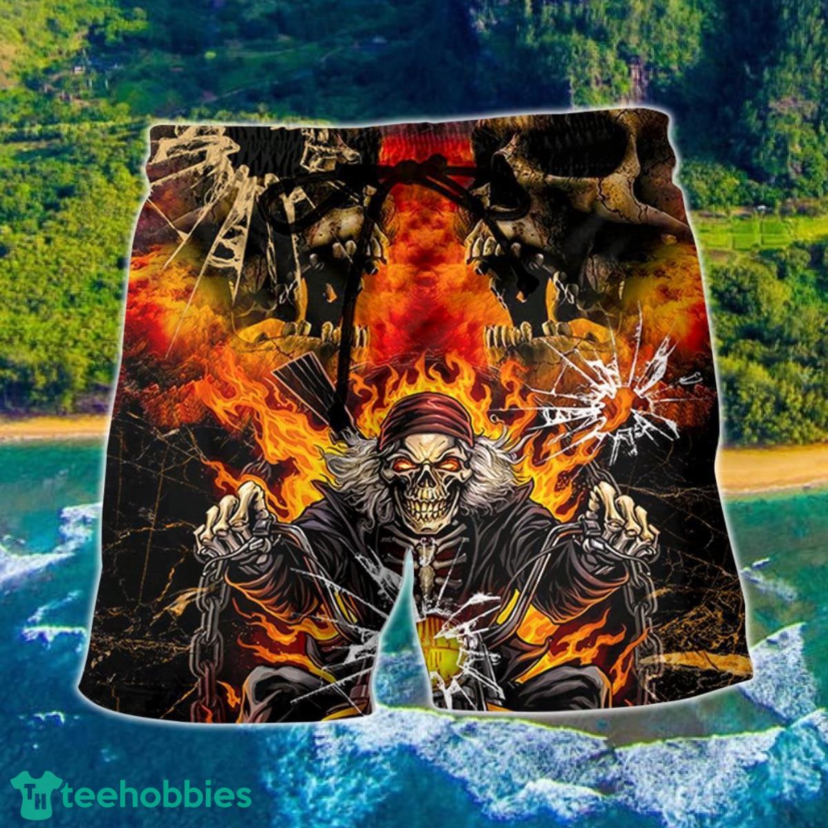 Skull Biker Style Hawaii Shorts For Men - Skull Shorts Swim Trunks Product Photo 1