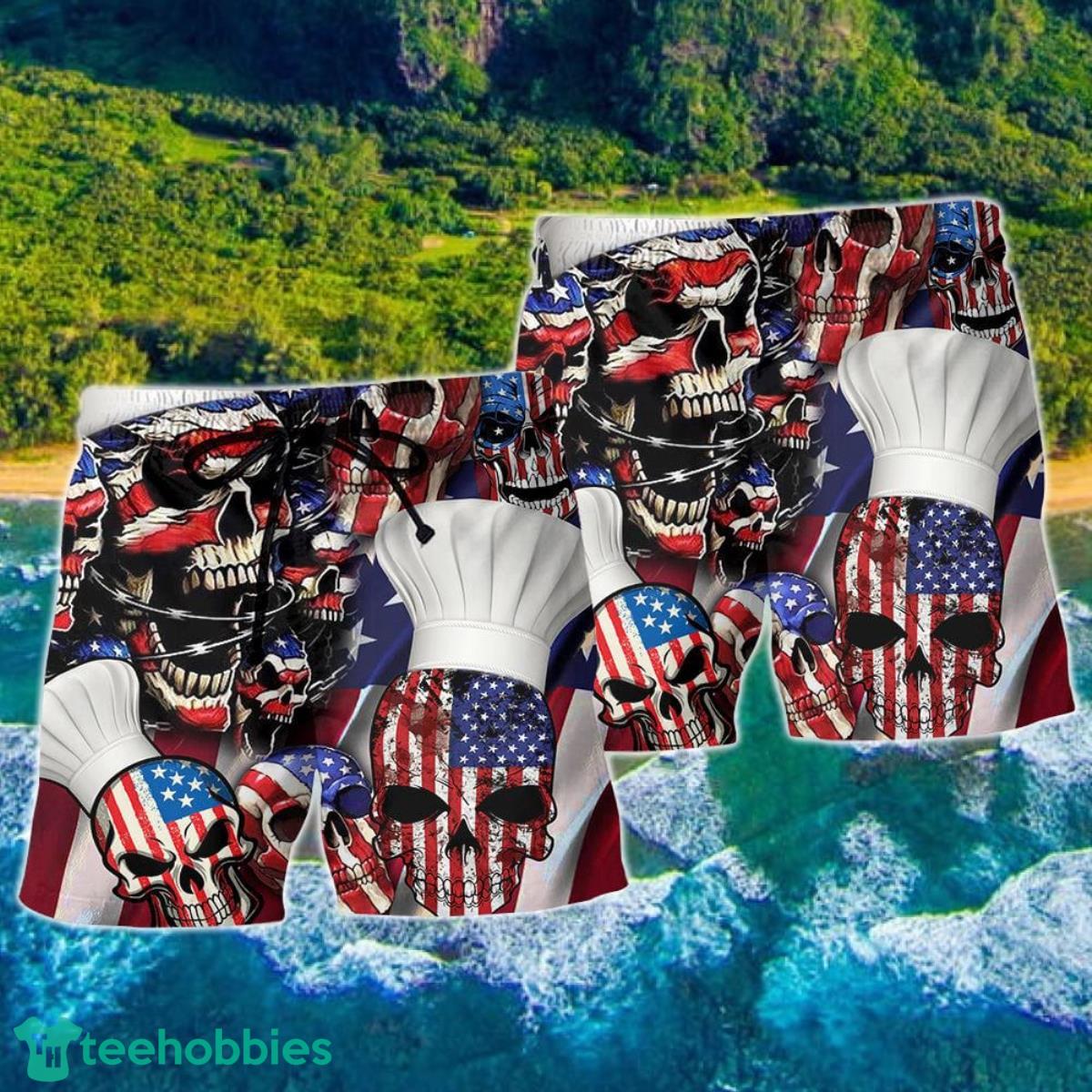 Skull Chef America Independence Day Hawaii Shorts For Men - Skull Shorts Swim Trunks Product Photo 2