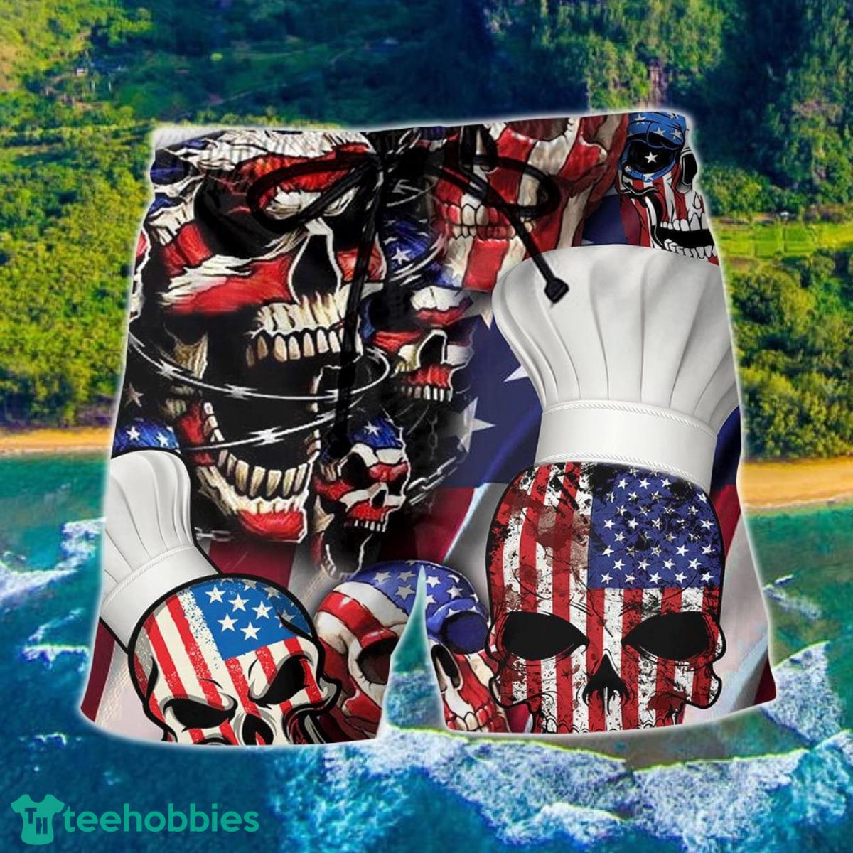 Skull Chef America Independence Day Hawaii Shorts For Men - Skull Shorts Swim Trunks Product Photo 1