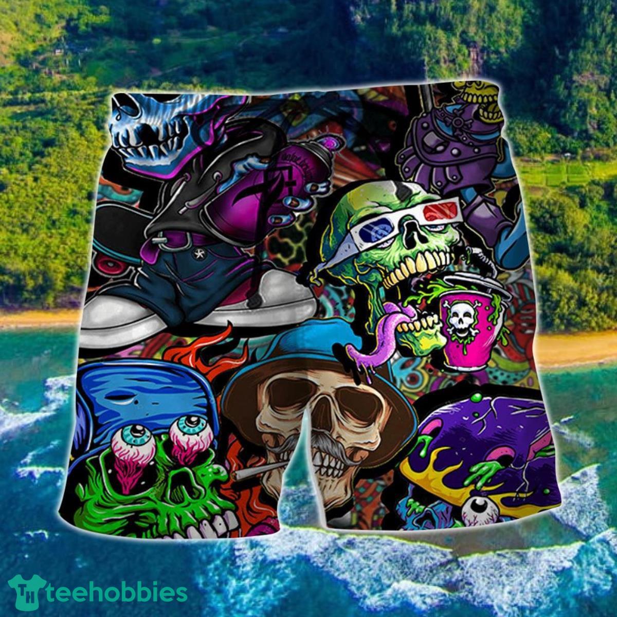 Skull Colorful Mix Art Style Hawaii Shorts For Men - Skull Shorts Swim Trunks Product Photo 1