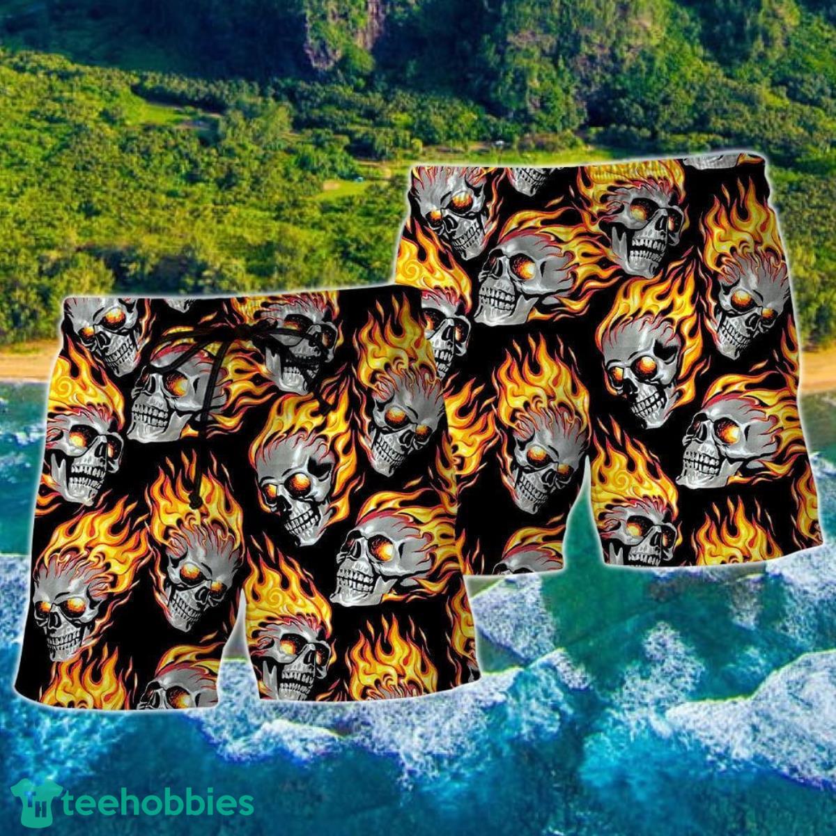 Skull Cool Skulls On Fire Hawaii Shorts For Men - Skull Shorts Swim Trunks Product Photo 2