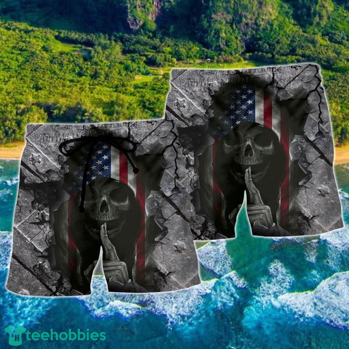 Skull Dark American Flag Strong Wrought Iron Hawaii Shorts For Men - Skull Shorts Product Photo 2