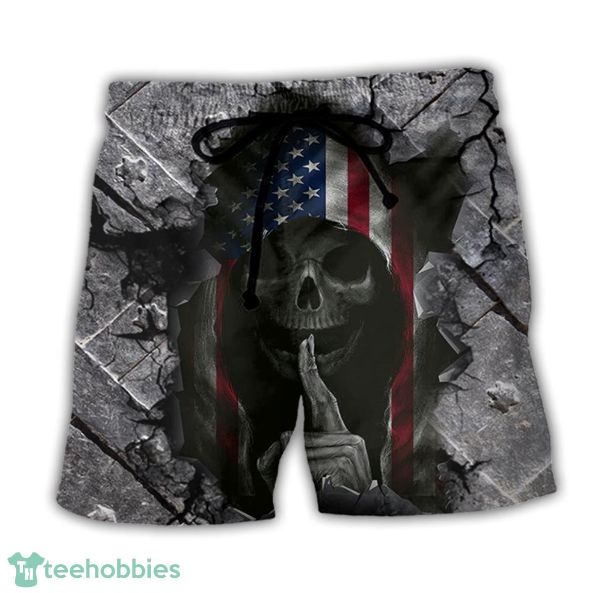 Skull Dark American Flag Strong Wrought Iron Hawaii Shorts For Men - Skull Shorts Product Photo 1