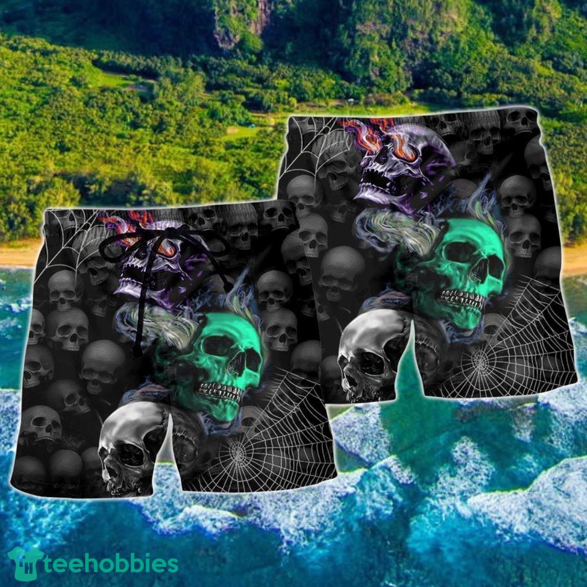 Skull Dark Colorful Burning Hawaii Shorts For Men - Skull Shorts Swim Trunks Product Photo 2