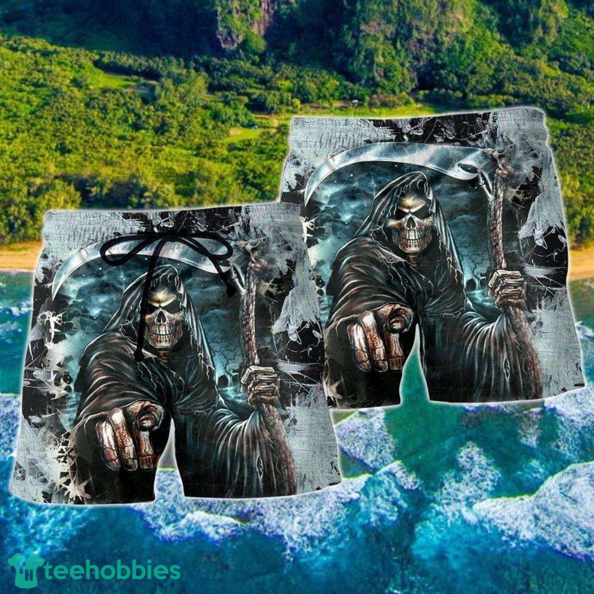 Skull Dark Death Scythe Hawaii Shorts For Men - Skull Shorts Swim Trunks Product Photo 2