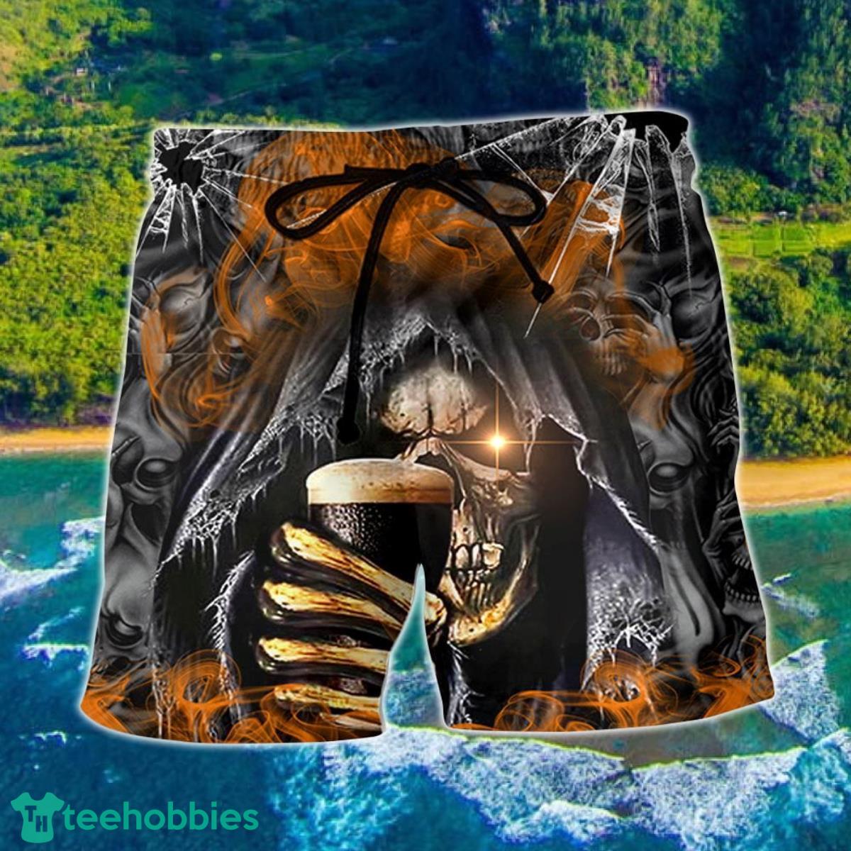 Skull Dark Drinking Orange Smoke Lighting Hawaii Shorts For Men - Skull Shorts Swim Trunks Product Photo 1