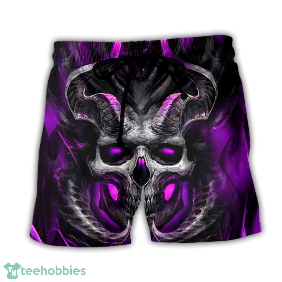 Skull Dark Purple Fire Lighting Hawaii Shorts For Men - Skull Shorts Swim Trunks Product Photo 1