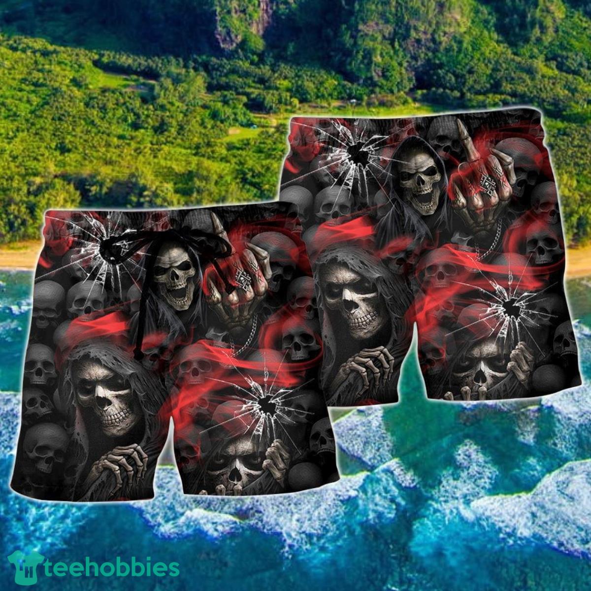 Skull Dark Red Smoke Hawaii Shorts For Men Skull Shorts Swim Trunks Product Photo 2