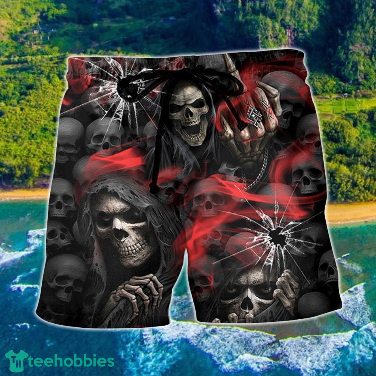 Skull Dark Red Smoke Hawaii Shorts For Men Skull Shorts Swim Trunks Product Photo 1