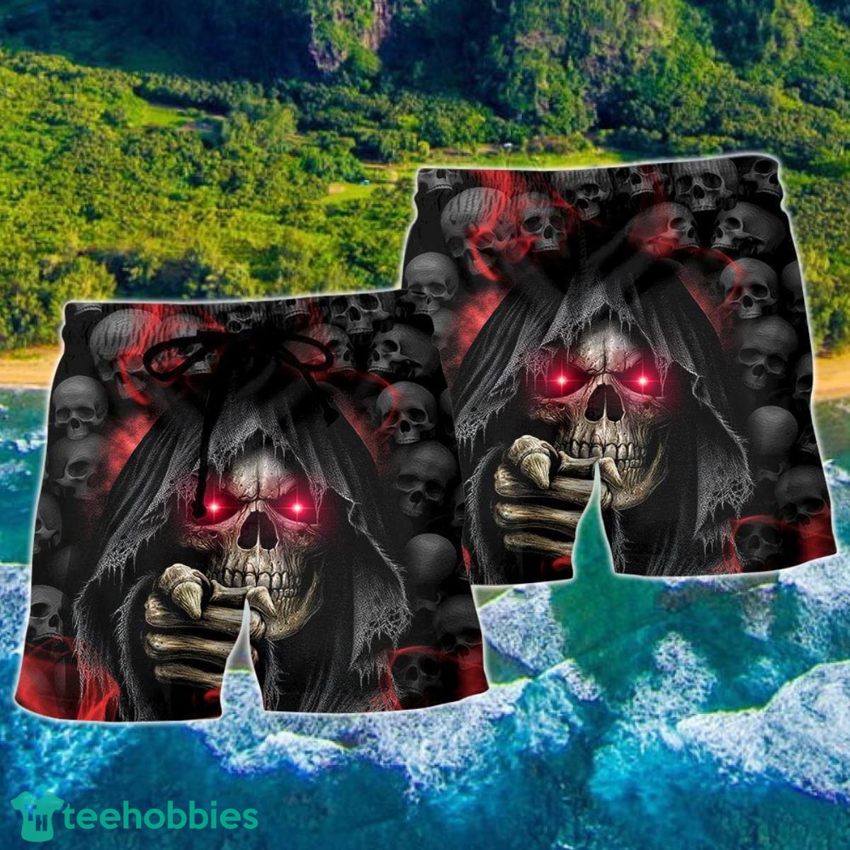 Skull Dark Red Smoke Lighting Hawaii Shorts For Men Skull Shorts Swim Trunks Product Photo 2