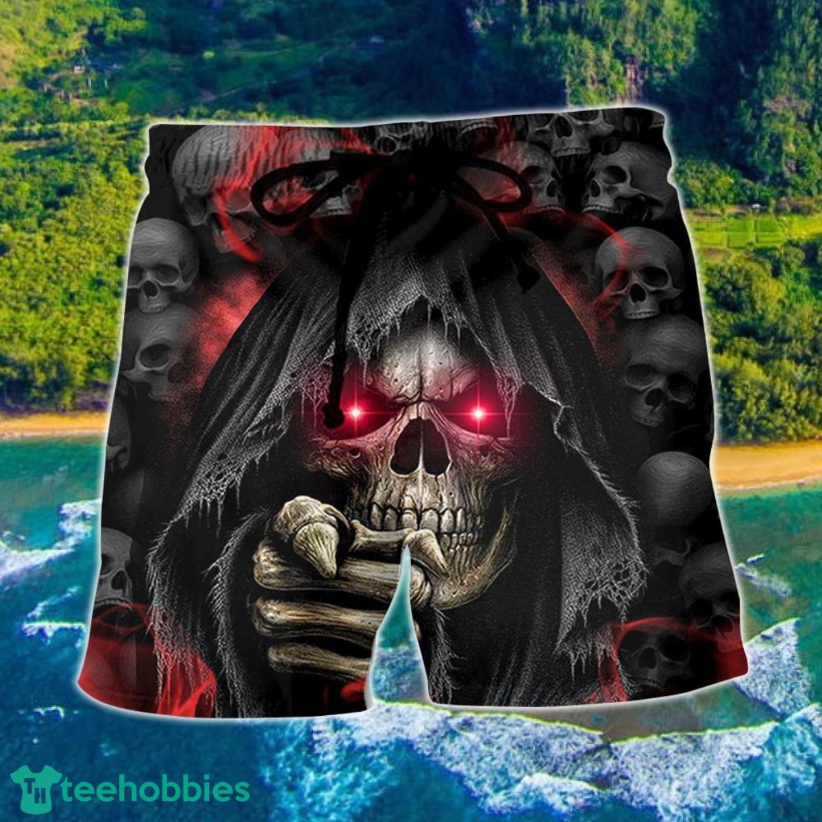 Skull Dark Red Smoke Lighting Hawaii Shorts For Men Skull Shorts Swim Trunks Product Photo 1