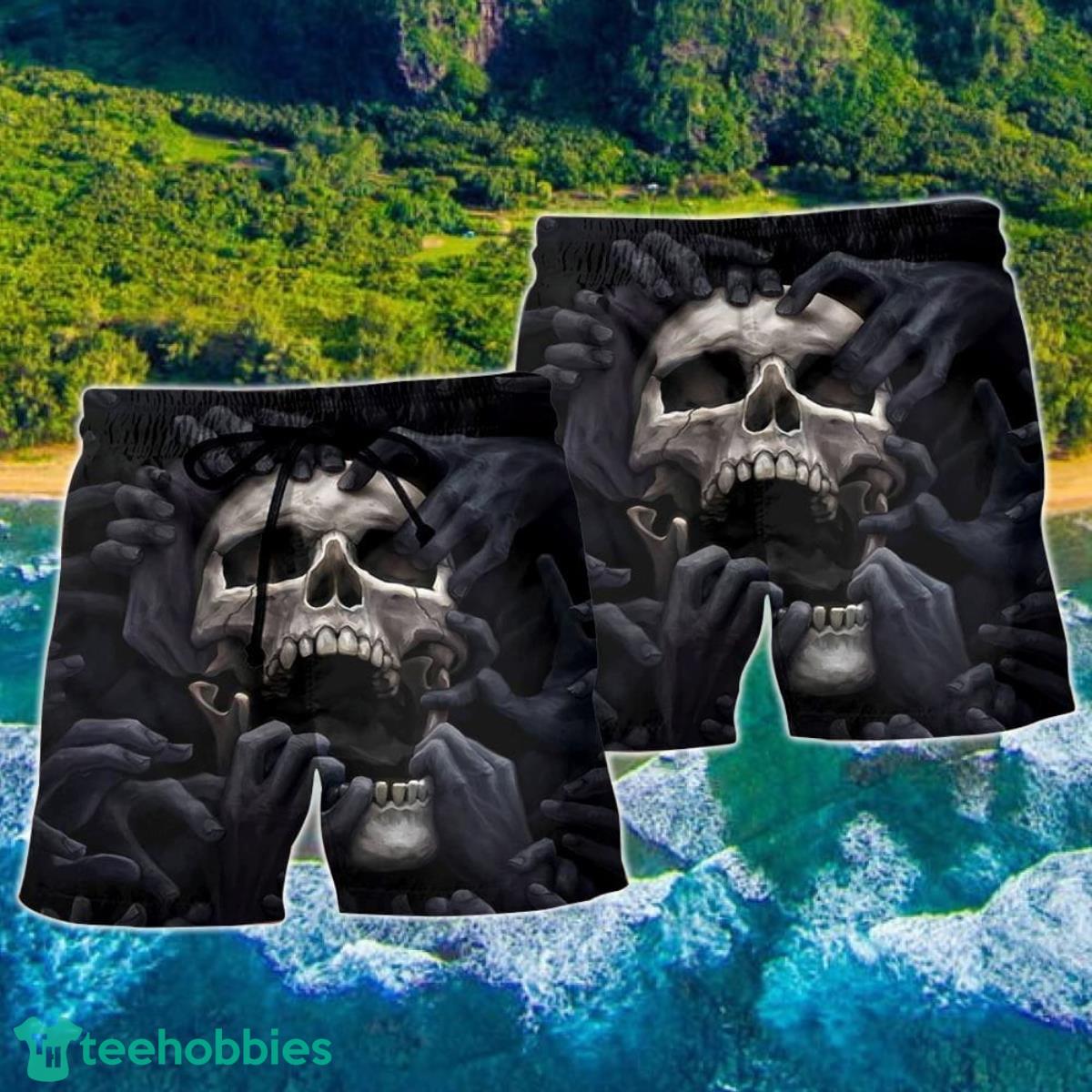 Skull Dark Screaming Hells Hand Hawaii Shorts For Men Skull Shorts Swim Trunks Product Photo 2