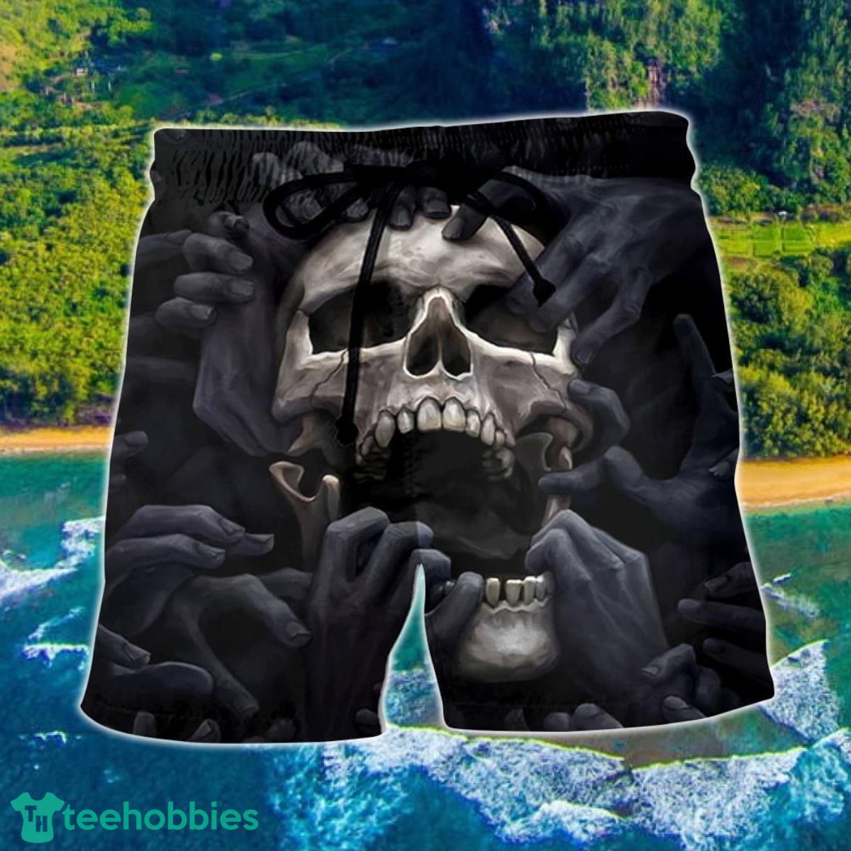 Skull Dark Screaming Hell's Hand Hawaii Shorts For Men Skull Shorts Swim Trunks Product Photo 1