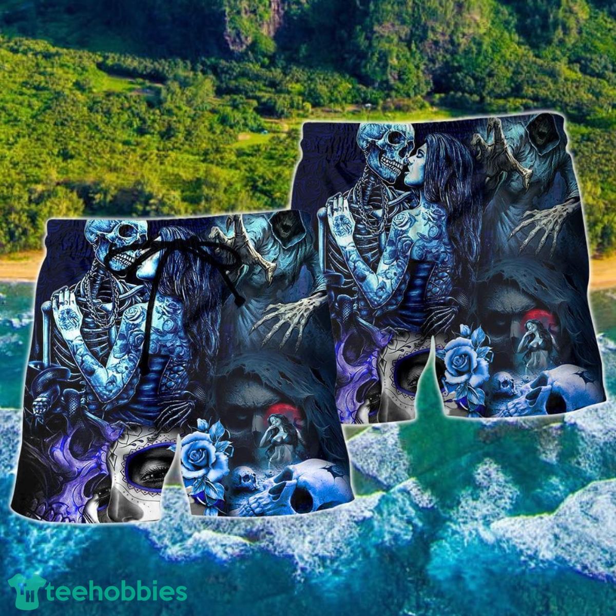 Skull Death Love In Heart Hawaii Shorts For Men Skull Shorts Swim Trunks Product Photo 2