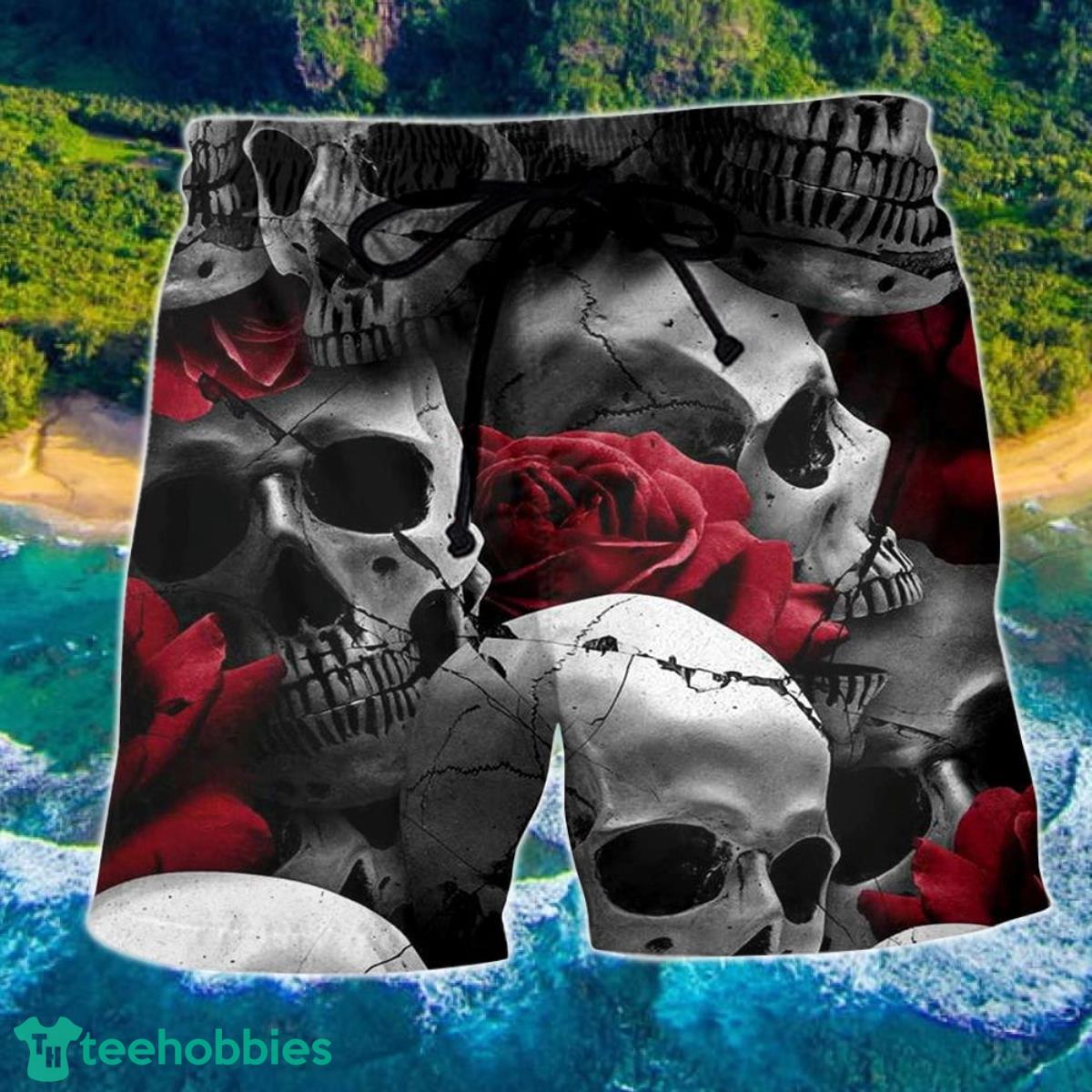Skull Death Love Rose Hawaii Shorts For Men Skull Shorts Swim Trunks Product Photo 1