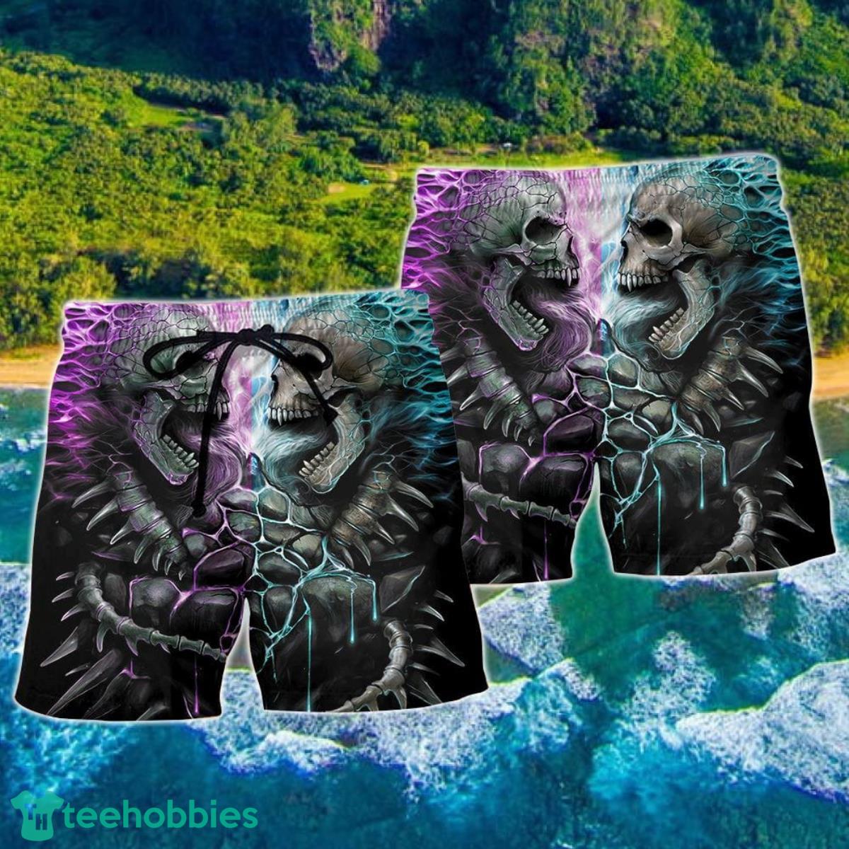 Skull Flaming Skull Style Hawaii Shorts For Men Skull Shorts Swim Trunks Product Photo 2
