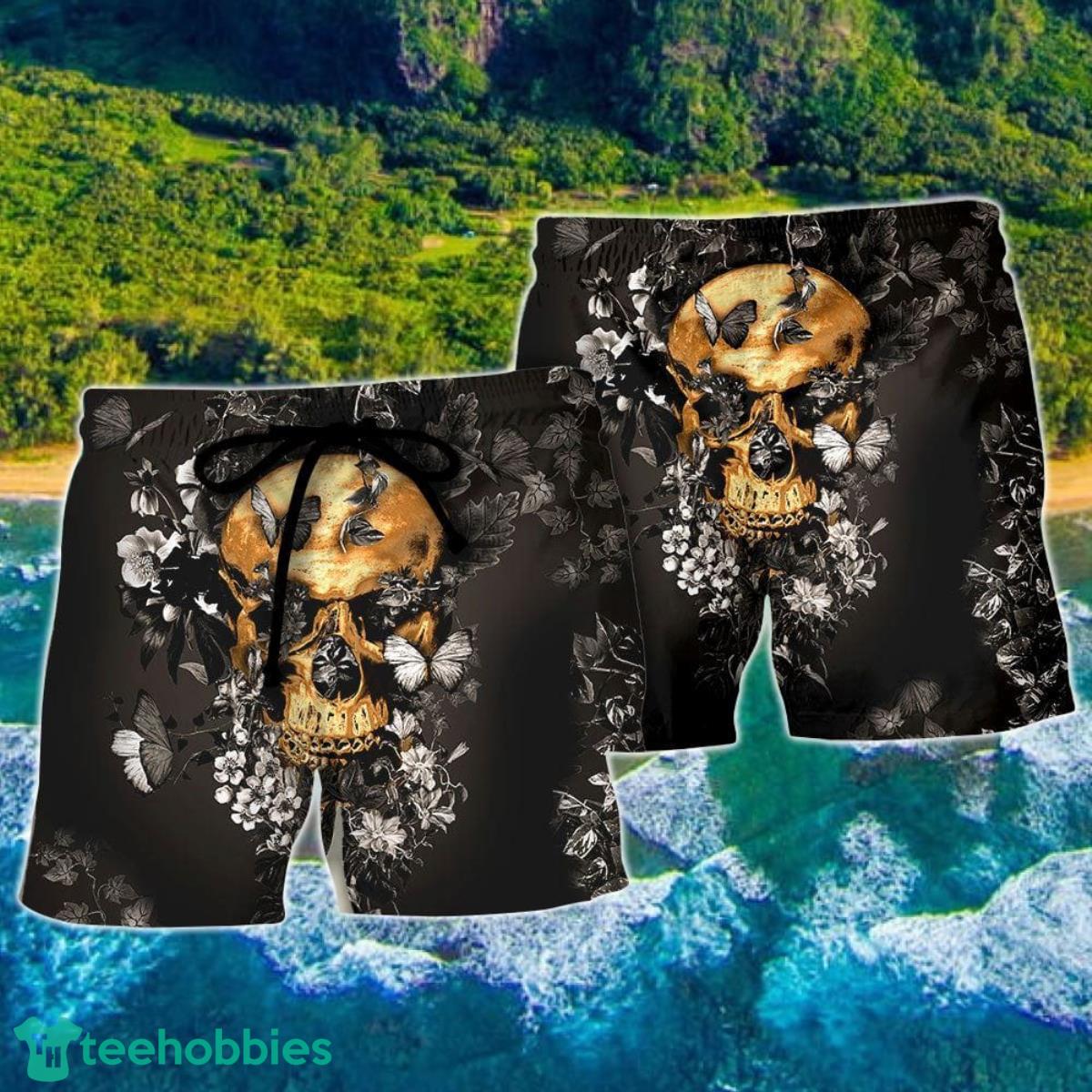 Skull Flowers Grow Out Of Dark Moments Hawaii Shorts For Men Skull Shorts Swim Trunks Product Photo 2