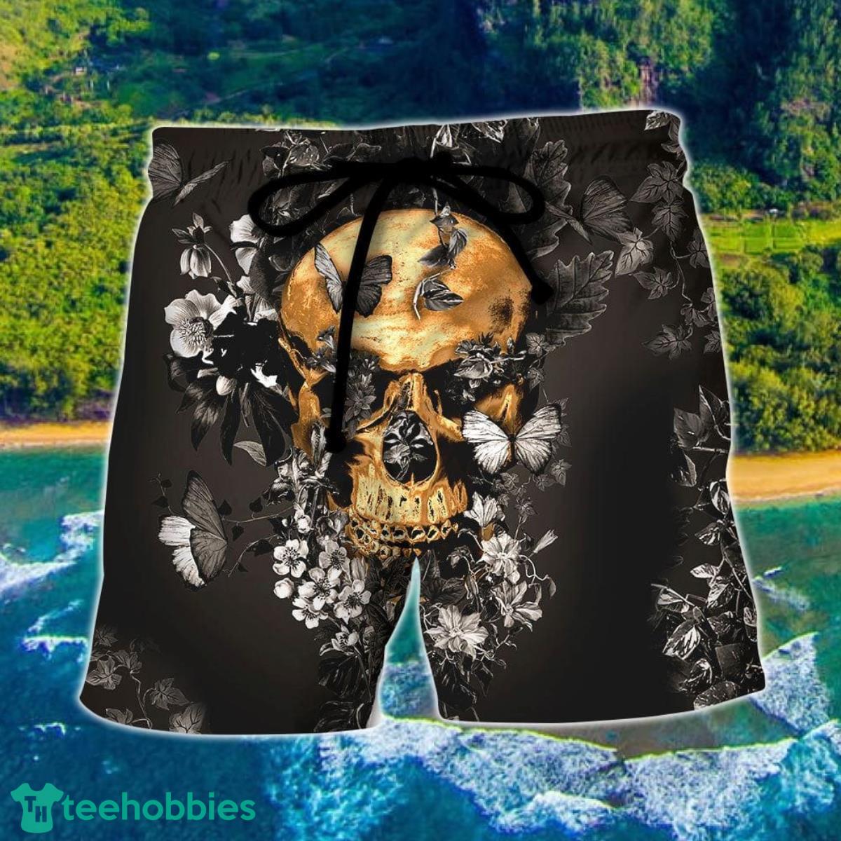 Skull Flowers Grow Out Of Dark Moments Hawaii Shorts For Men Skull Shorts Swim Trunks Product Photo 1
