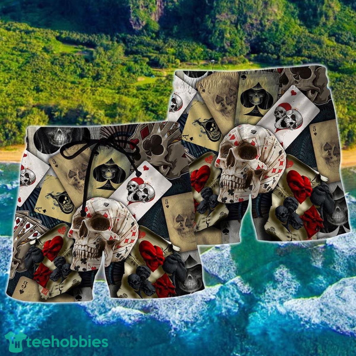 Skull Gambling Card Retro Art Hawaii Shorts For Men Skull Shorts Swim Trunks Product Photo 2