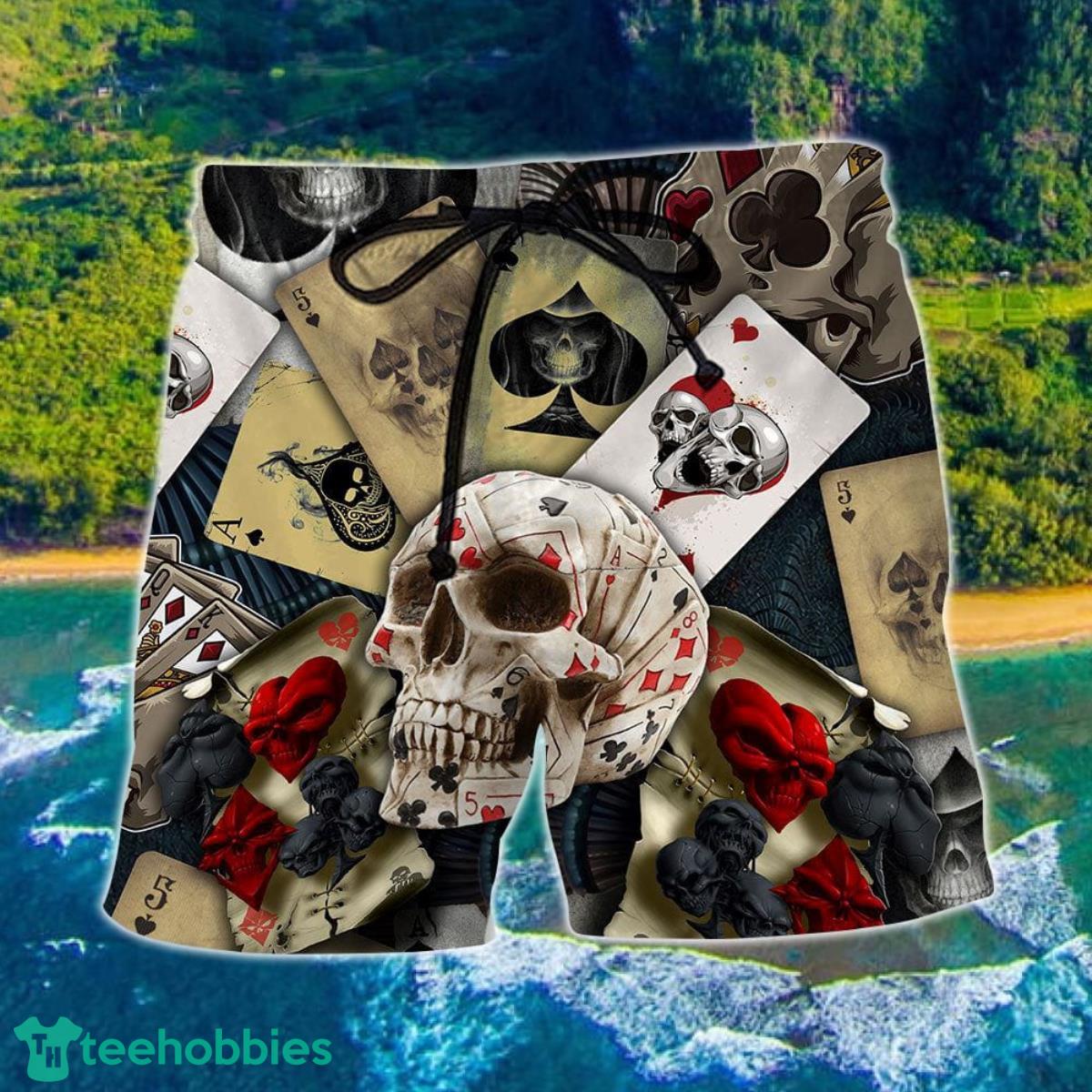 Skull Gambling Card Retro Art Hawaii Shorts For Men Skull Shorts Swim Trunks Product Photo 1