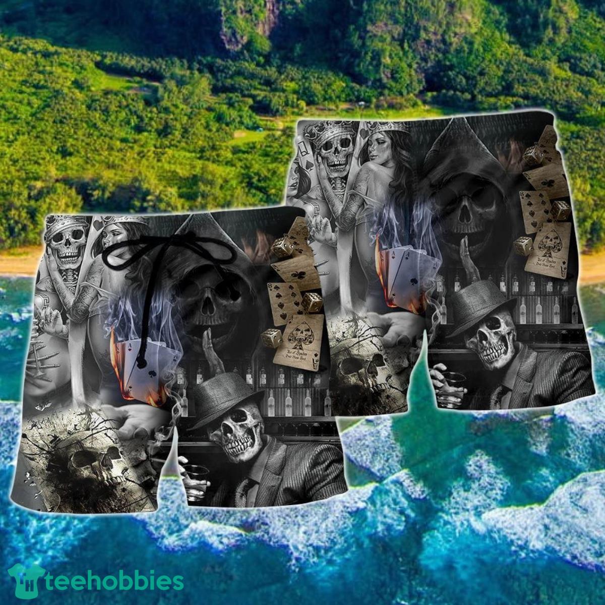 Skull Gambling The Death Game Begin Hawaii Shorts For Men Skull Shorts Swim Trunks Product Photo 2