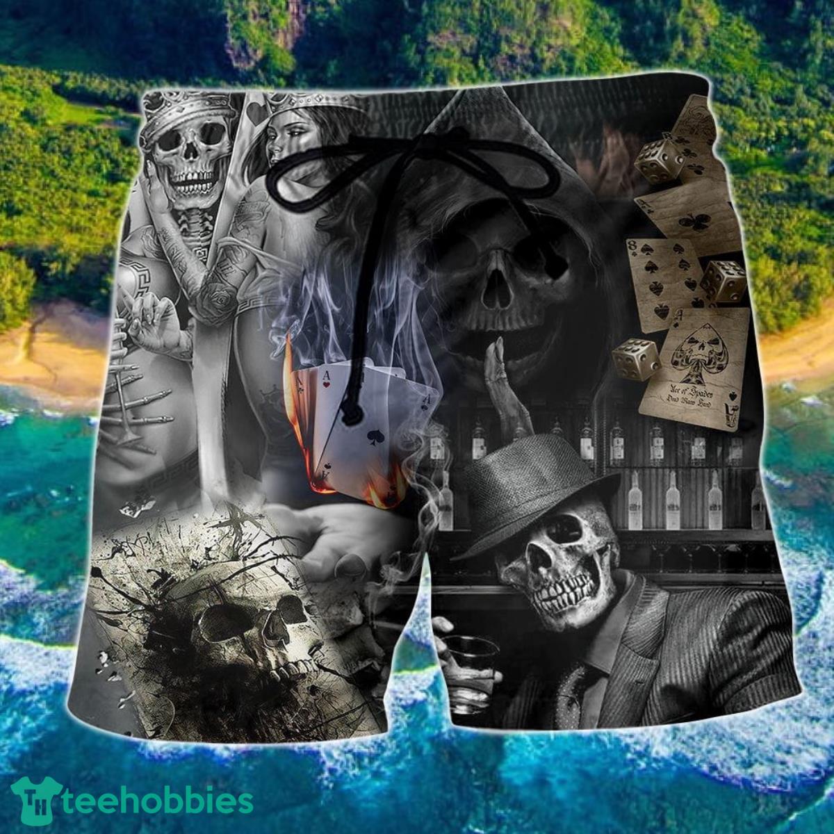 Skull Gambling The Death Game Begin Hawaii Shorts For Men Skull Shorts Swim Trunks Product Photo 1