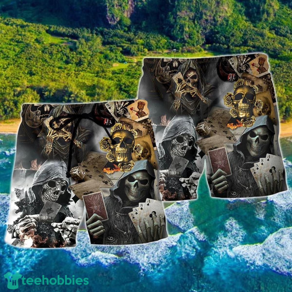 Skull Gambling The Death Game End Hawaii Shorts For Men Skull Shorts Swim Trunks Product Photo 2