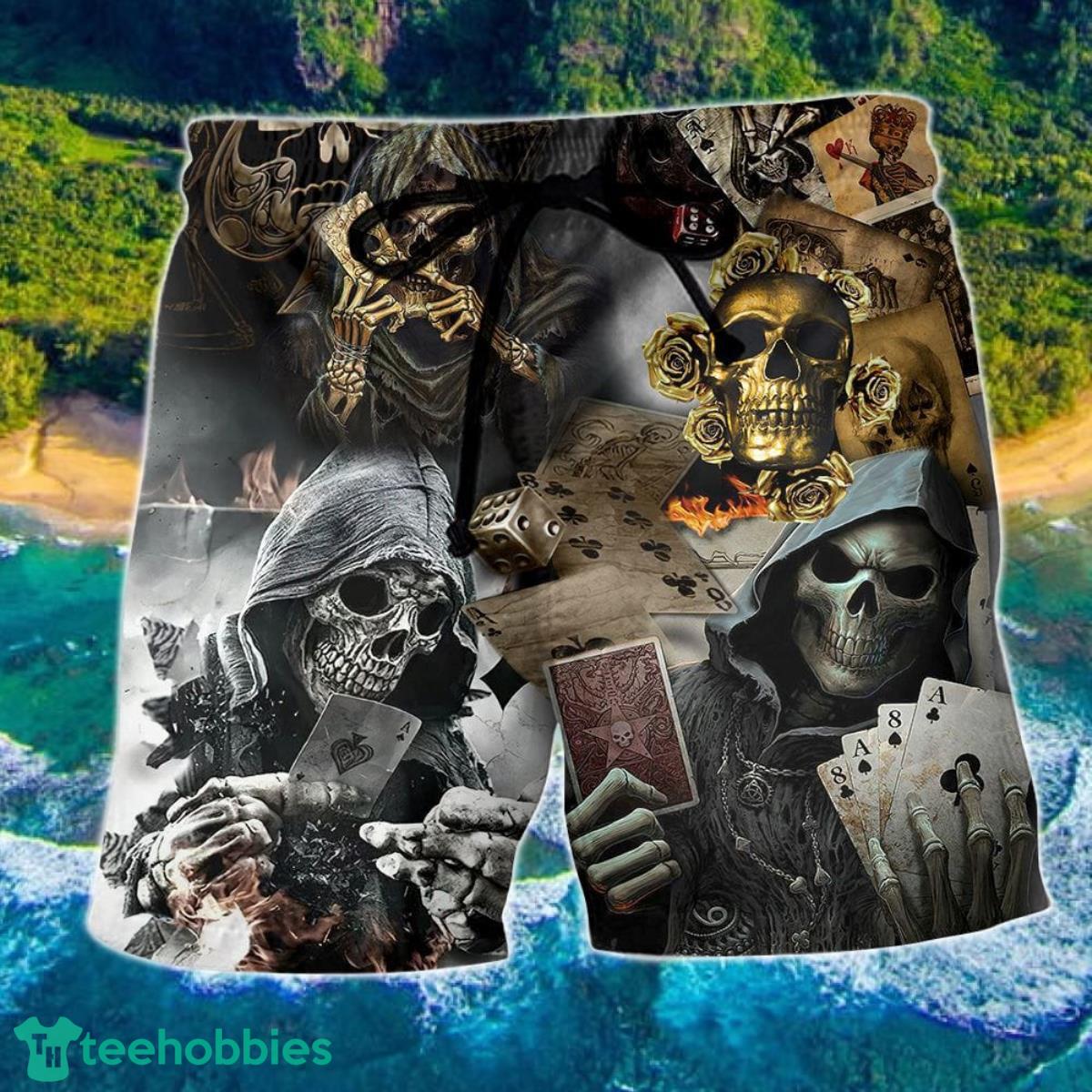 Skull Gambling The Death Game End Hawaii Shorts For Men Skull Shorts Swim Trunks Product Photo 1