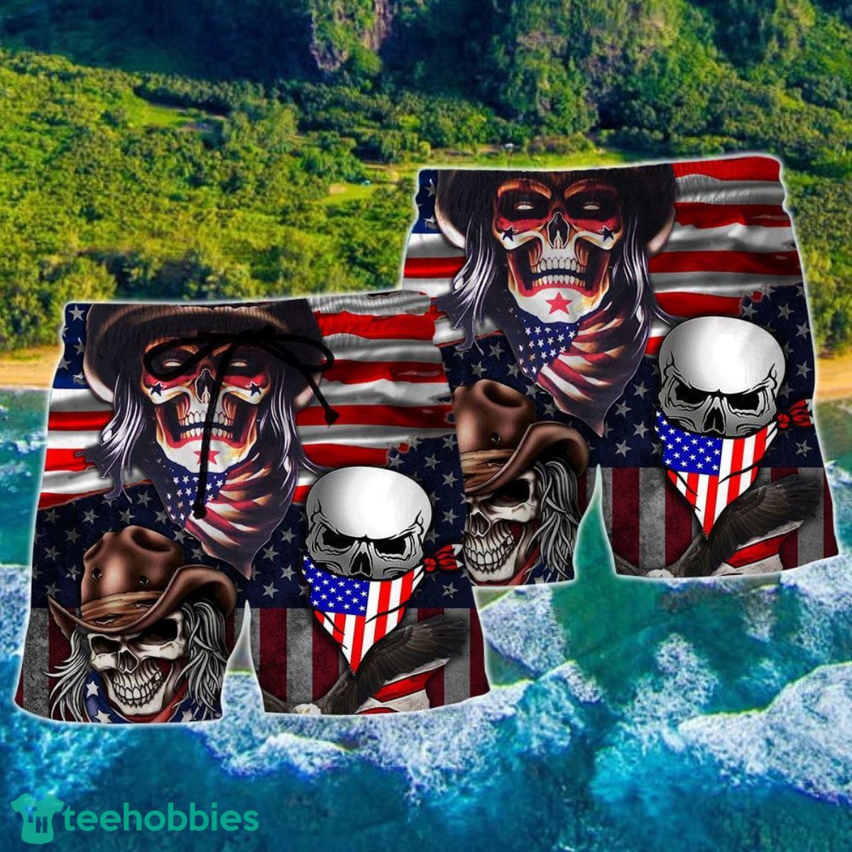 Skull Independence Day Cowboy Skull US Hawaii Shorts For Men Skull Shorts Swim Trunks Product Photo 2