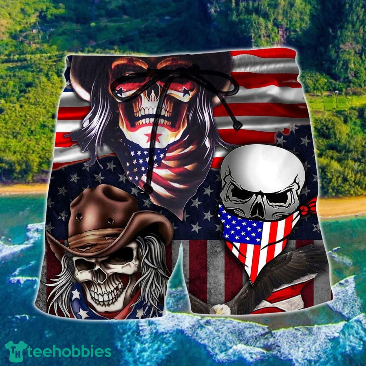 Skull Independence Day Cowboy Skull US Hawaii Shorts For Men Skull Shorts Swim Trunks Product Photo 1