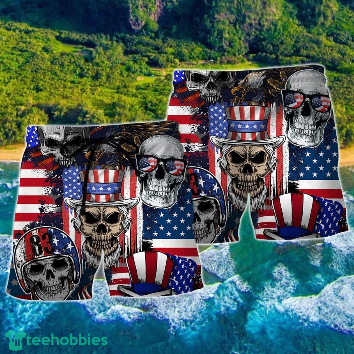 Skull Independence Day Skull US Flag Hawaii Shorts For Men Skull Shorts Swim Trunks Product Photo 2