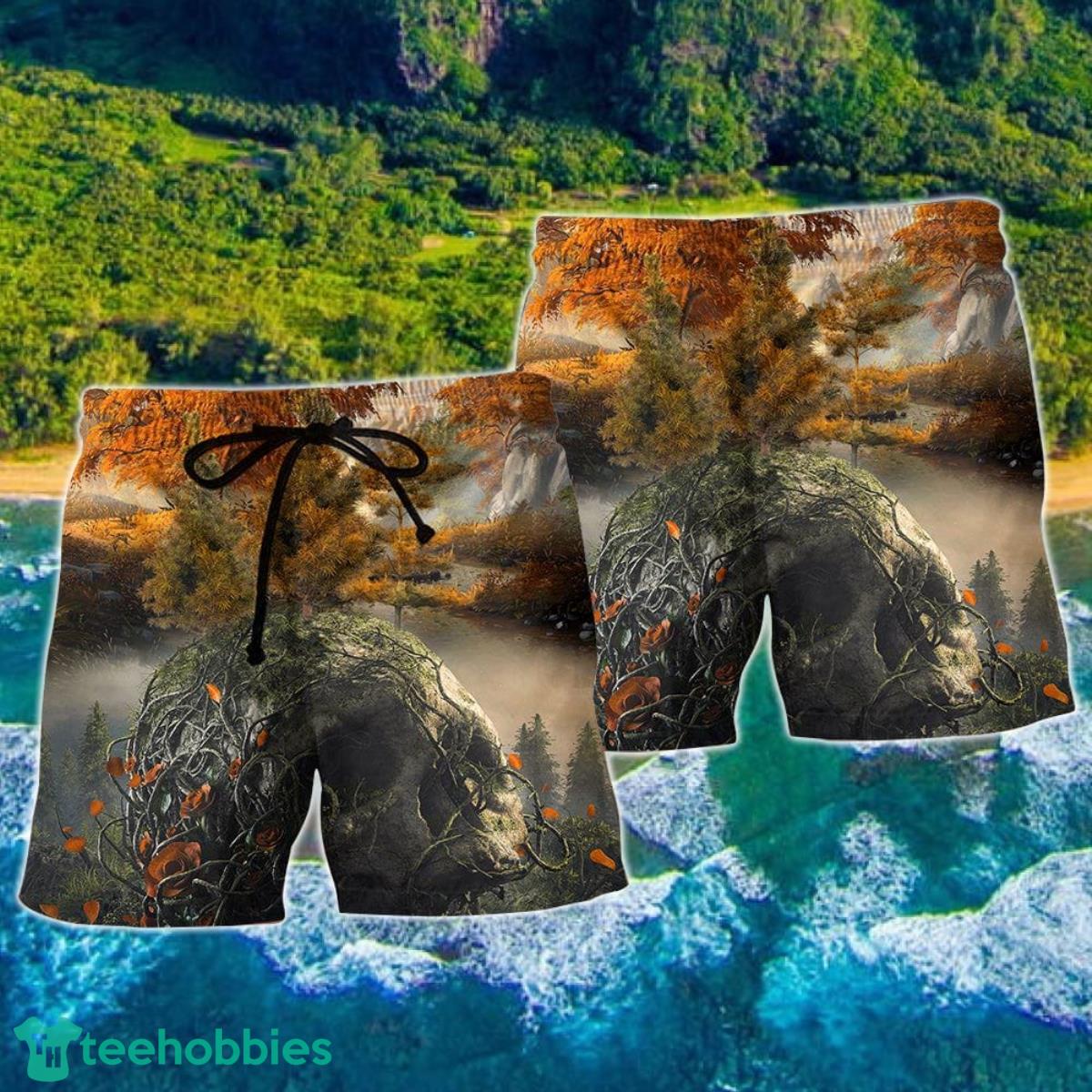 Skull Into The Forest I Go Hiking Lover Camping Hawaii Shorts For Men Skull Shorts Swim Trunks Product Photo 2