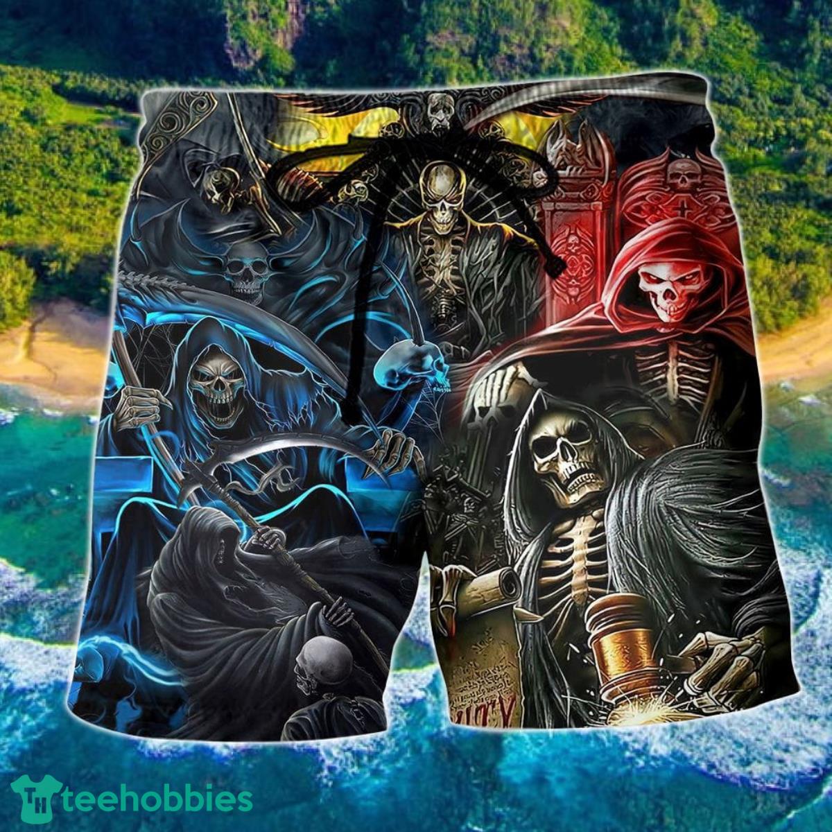 Skull Judgment Of Death Area Hawaii Shorts For Men Skull Shorts Swim Trunks Product Photo 1