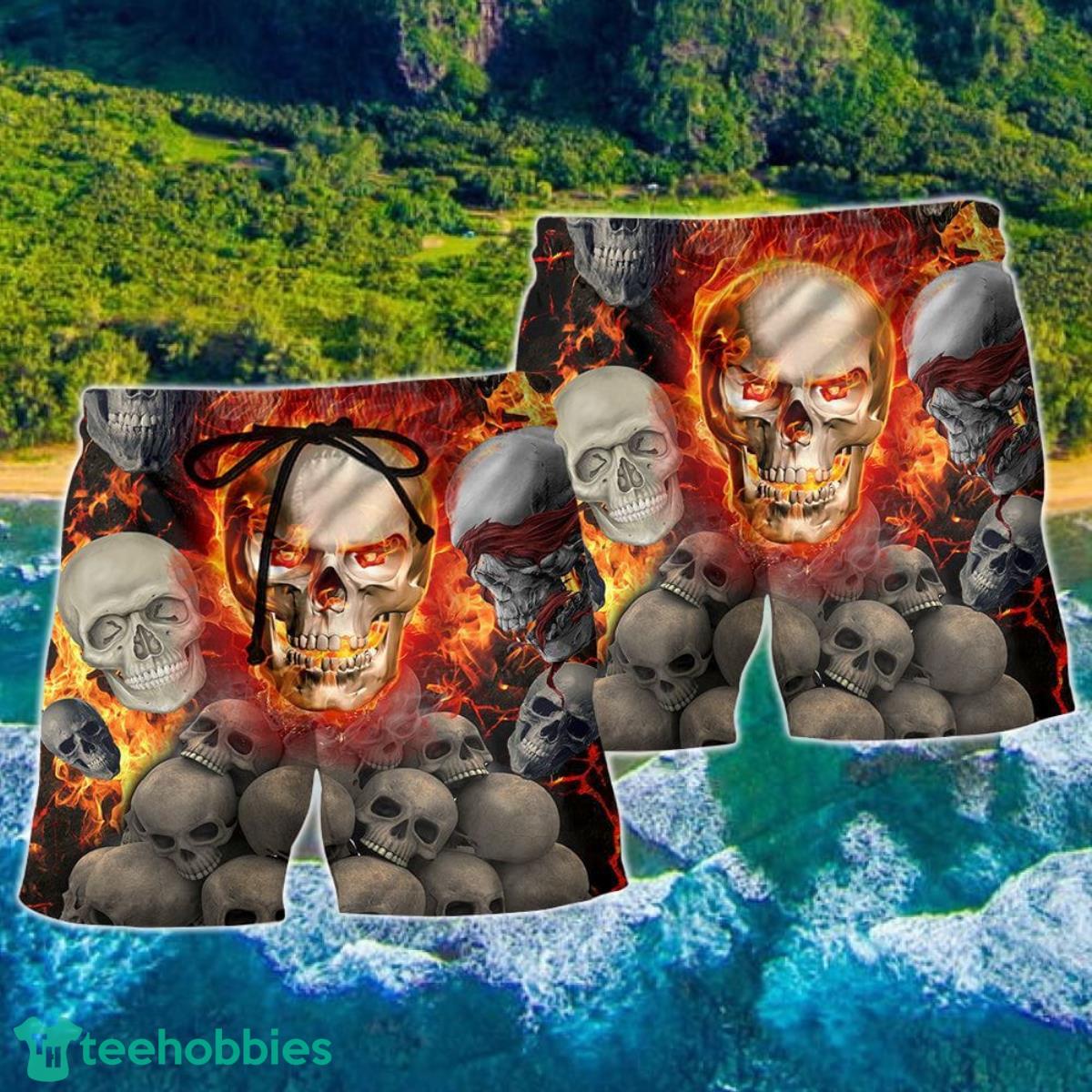 Skull Lava On Fire Hawaii Shorts For Men Skull Shorts Swim Trunks Product Photo 2