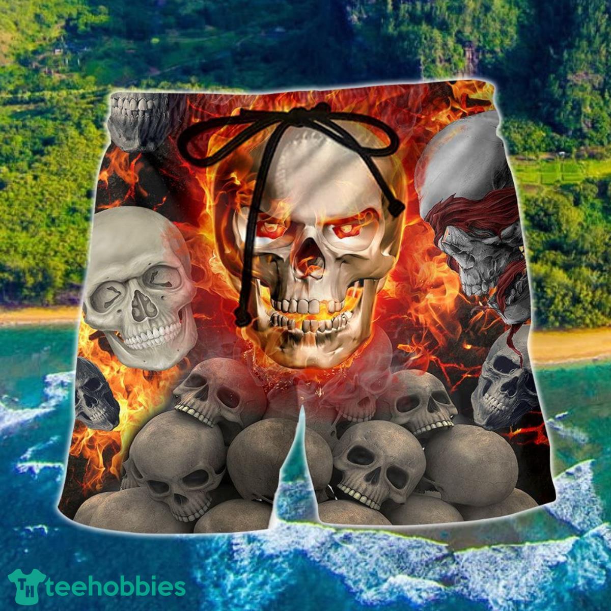 Skull Lava On Fire Hawaii Shorts For Men Skull Shorts Swim Trunks Product Photo 1